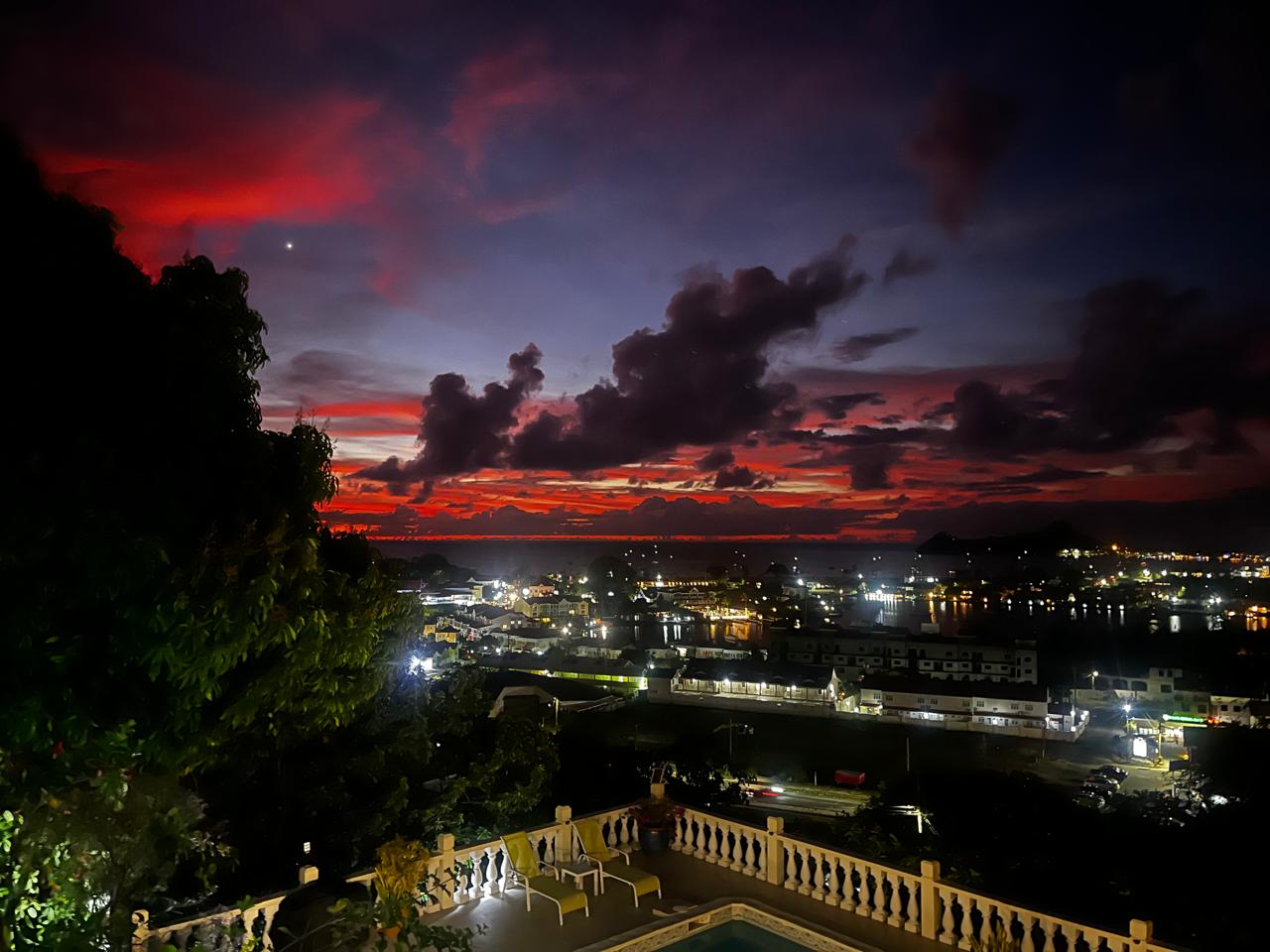 Spectacular evening sunset over Rodney Bay from Rodney Bay Suites